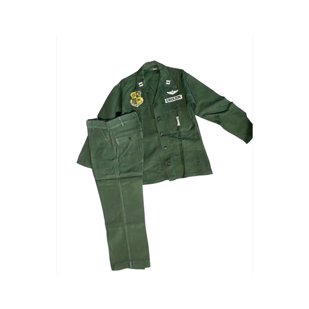 Vintage OG Military Fatigue Set Olive Green Utility Shirt Pants Vietnam era